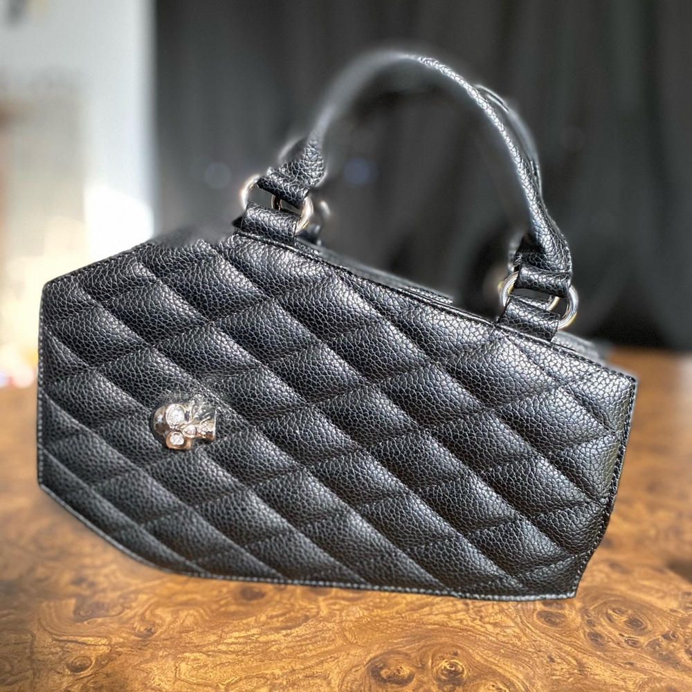 Lux de Ville Black Quilted Coffin Crossbody with Silver Skull Accent - Picture 2 of 5